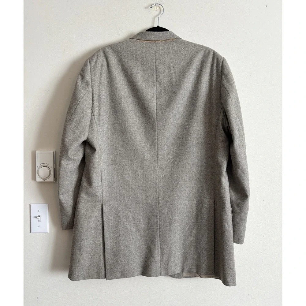 J Hillburn Double Vent Blazer Jacket Wool 44 XL Beige Brown Preppy‎ Wedding Prom